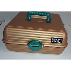 vtg Sassaby jewelry make‎ up travel case with mirror gold teal hard case plastic